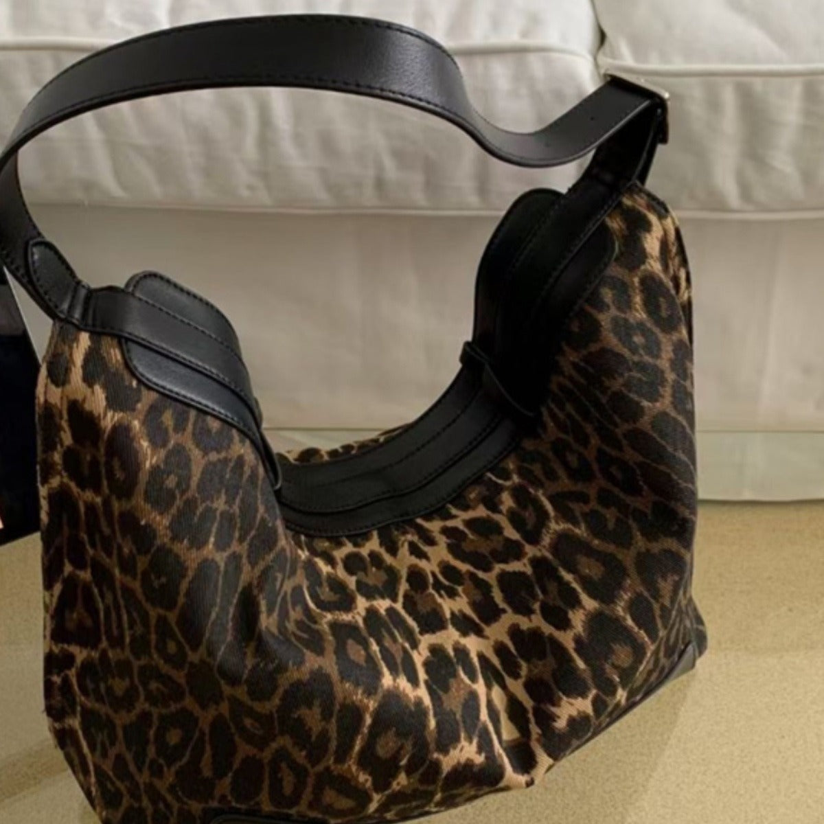 special interest design leopard print hot girl retro canvas leather patchwork