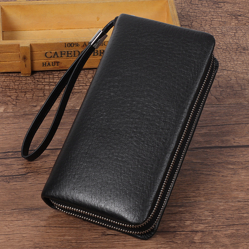 mens ostrich grain long wallet zipper handbag