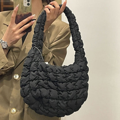 lightweight and large capacity crossbody rhombus pleated big bag