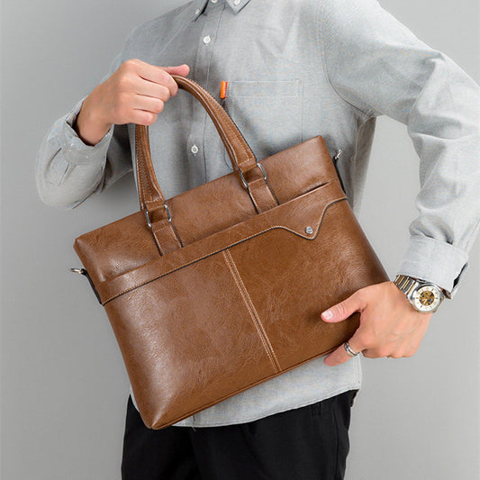 mens business horizontal leather briefcase handbag