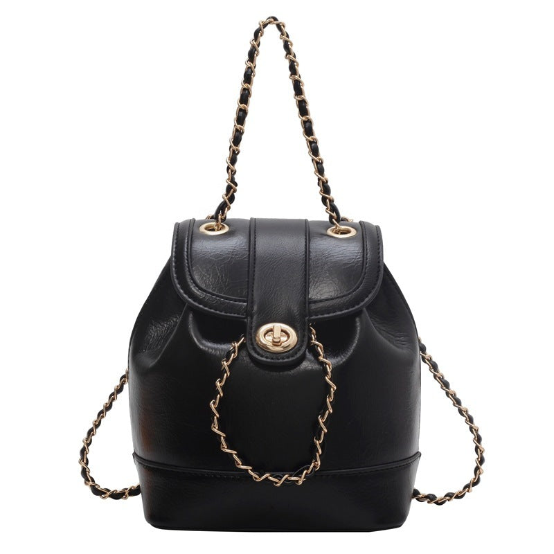 womens chain backpack one shoulder retro oily bucket bag