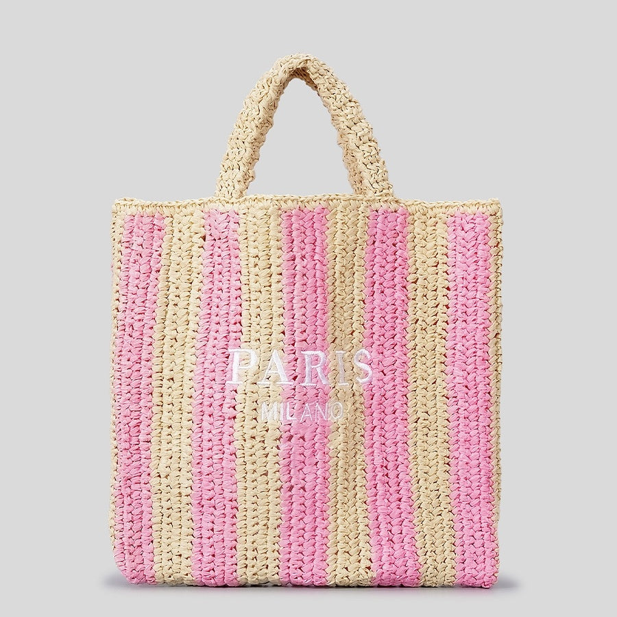 striped hand woven straw bag womens embroidered letters