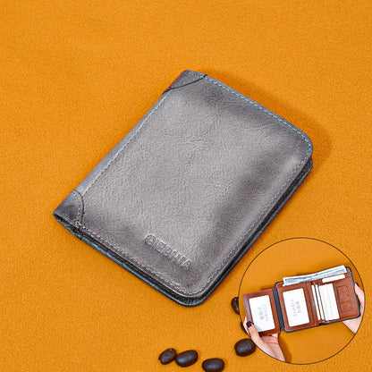 Men's Leather Anti-theft Swiping Ultra-thin Multi-card-slot Short Wallet