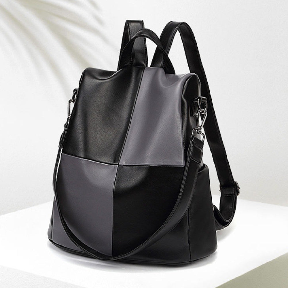 fashion stitching contrast color soft leather backpack