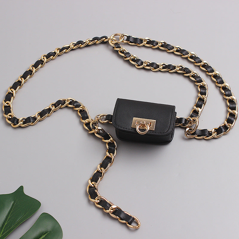 the same mini braided leather rope and chain belt bag fashionable concave shape personality female bag