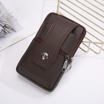 mens leather phone bag eyelet buckle large size waterproof