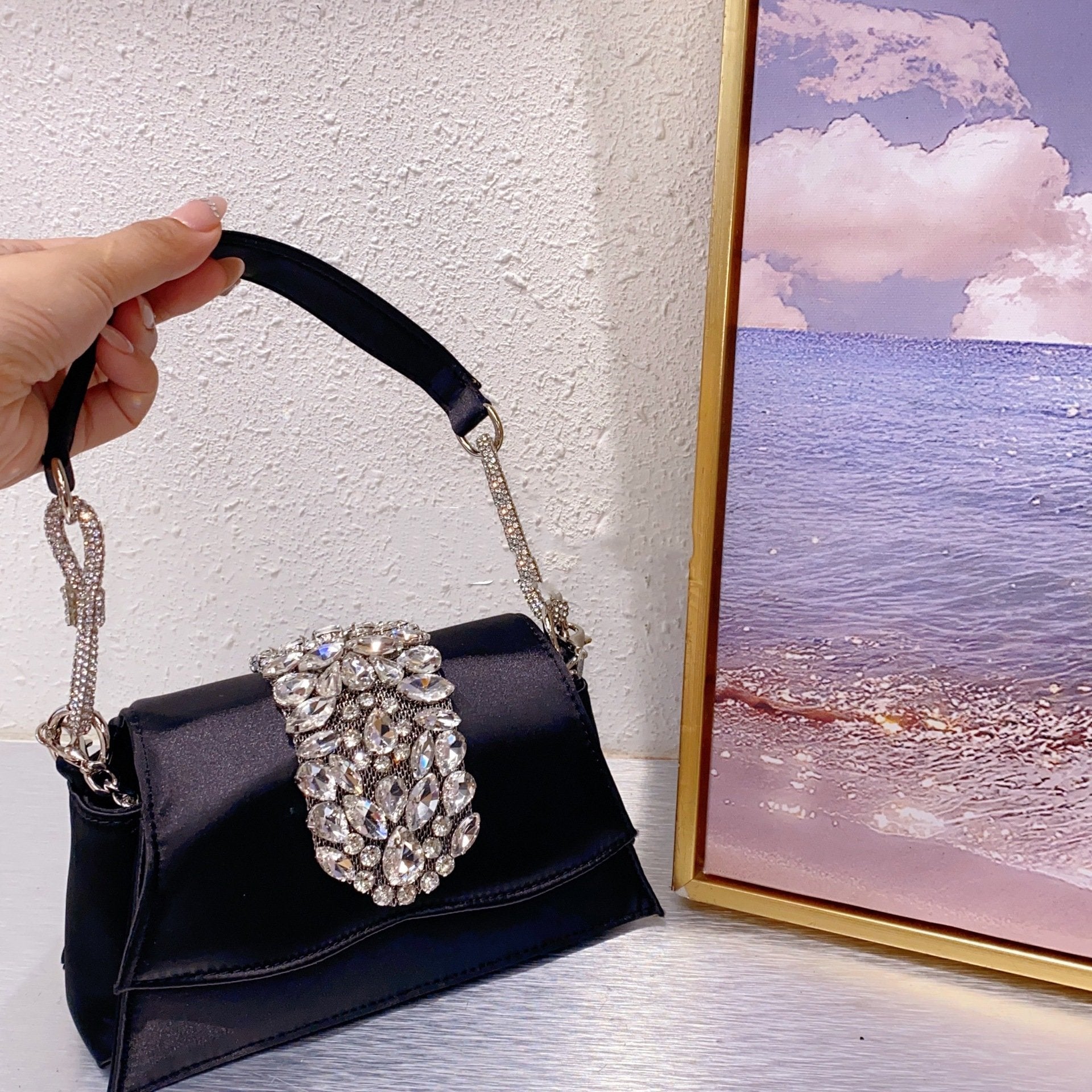 bow diamond silk satin flap small square bag