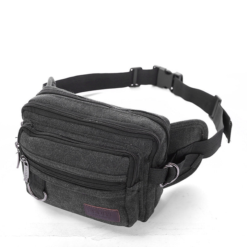 canvas fanny pack with 4 zipper pockets men waist bag hip bum bag with adjustable strap for outdoors workout traveling casual running hiking cycling