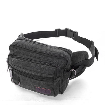 canvas fanny pack with 4 zipper pockets men waist bag hip bum bag with adjustable strap for outdoors workout traveling casual running hiking cycling