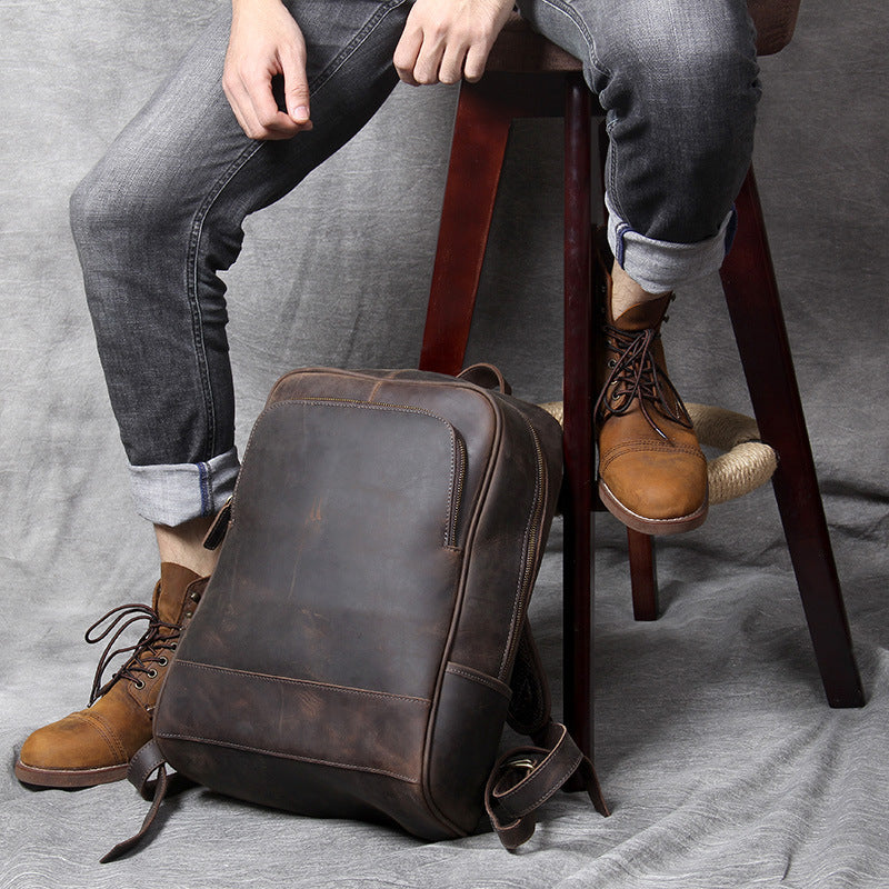 retro first layer cowhide mens backpack leather