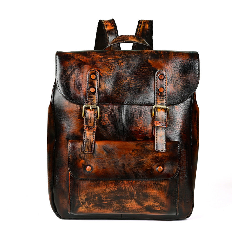 retro neutral casual top layer cowhide backpack