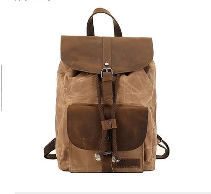 waterproof outdoor travel crazy horse leather casual nylon mens backpack canvas bag