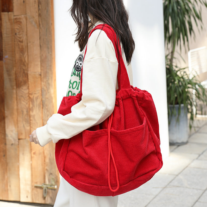 ins corduroy shoulder bags drawstring multi pocket handbag women underarm bags