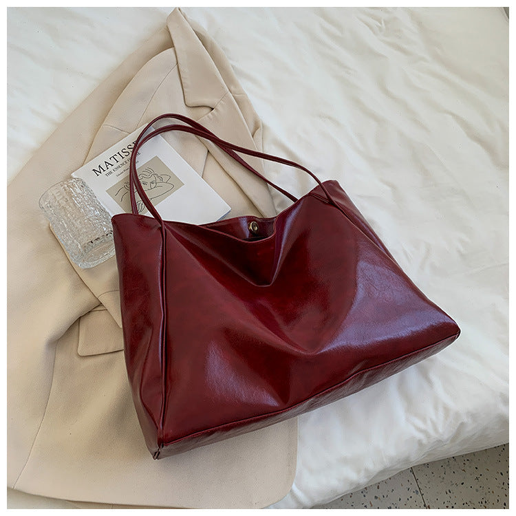 fashion handbag new autumn and winter japanese and korean large capacity soft leather shoulder bag retro casual handbag