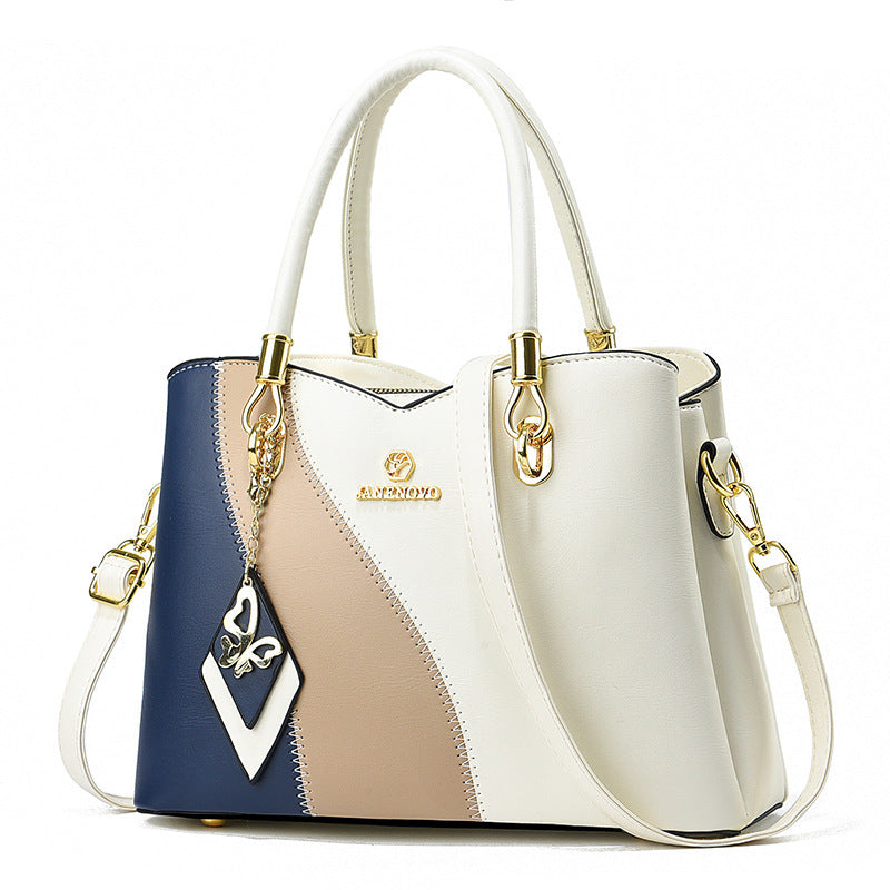 contrast color handbag large capacity soft leather