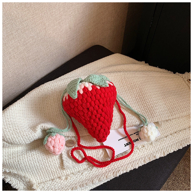 crocheted wool strawberry bag cute