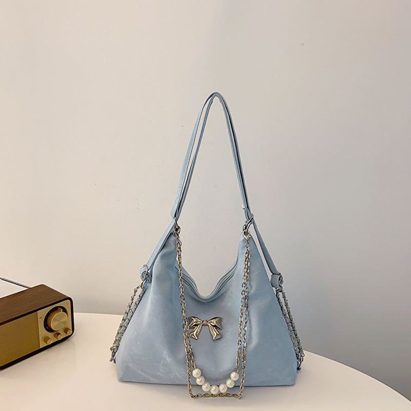 niche commuter pearl chain one shoulder bag womens all match shoulder tote bag