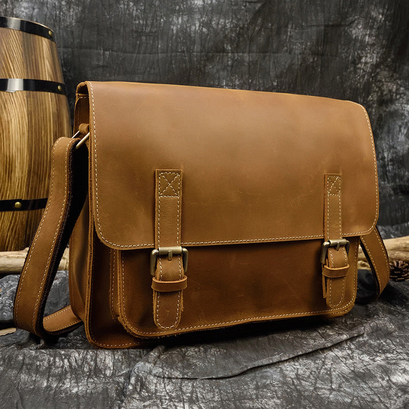 mens leather messenger bag a4 flap vintage shoulder briefcase