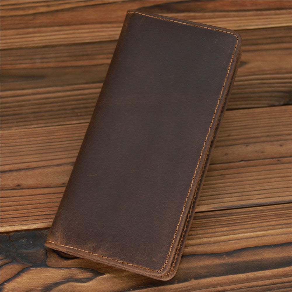 mens fashion crazy horse leather long wallet