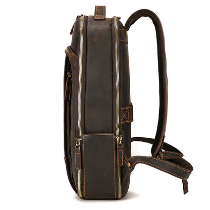 double zipper main bag genuine leather large capacity crazy horse leather outdoor travel leisure backpack
