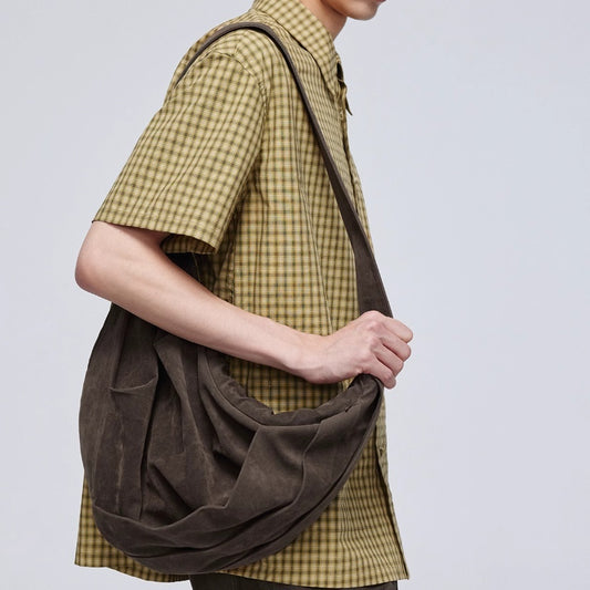 mens fashion suede pleated crossbody bag