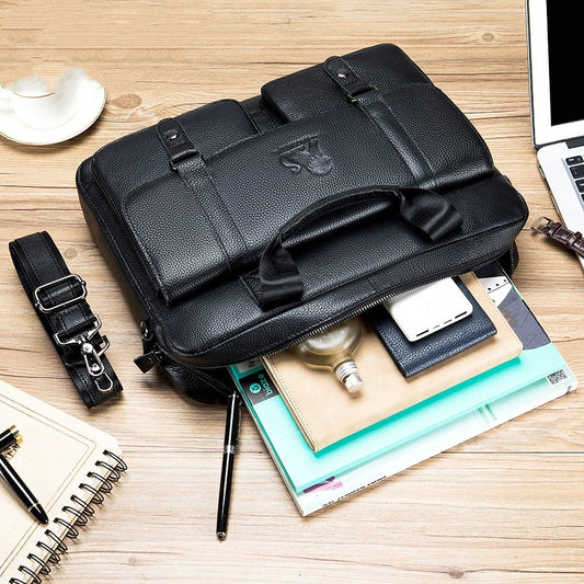 cowhide mens briefcase business large capacity handbag