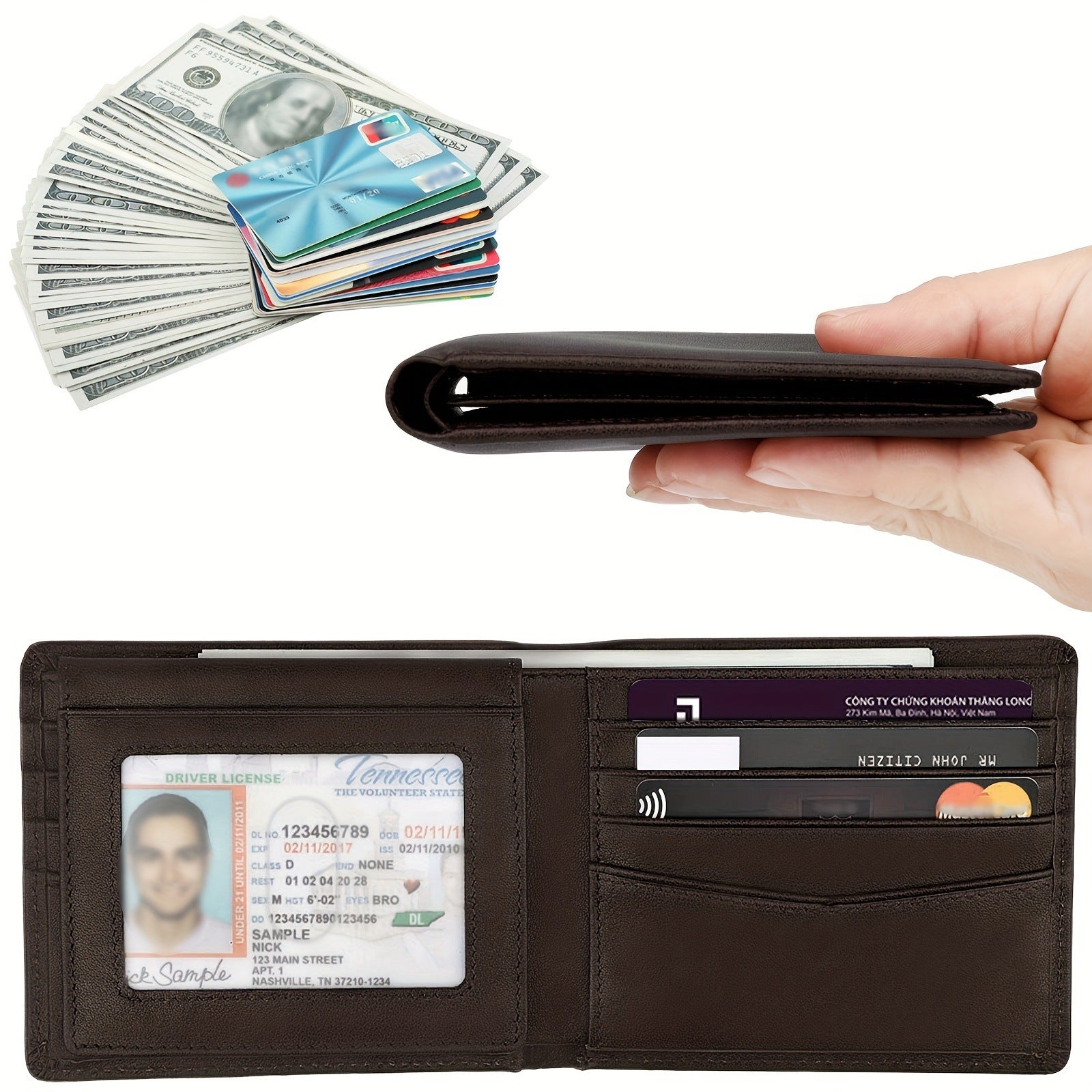 anti theft swiping texture multiple card slots three fold wallet