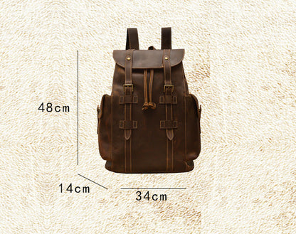 retro crazy horse leather mens backpack casual bag