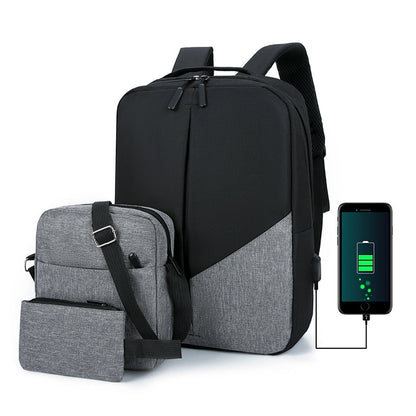 Men's Leisure Travel Large Capacity Three-piece Multifunctional USB Backpack