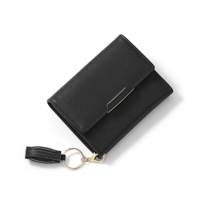 simple womens short wallet tassel small folding