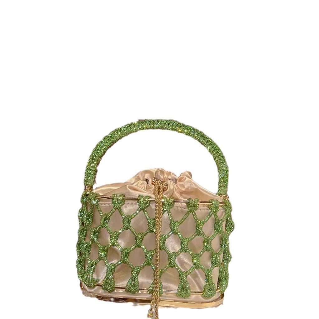 high grade heavy hand woven shiny rhinestone strip metal birdcage portable basket