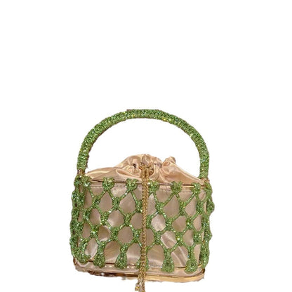 high grade heavy hand woven shiny rhinestone strip metal birdcage portable basket