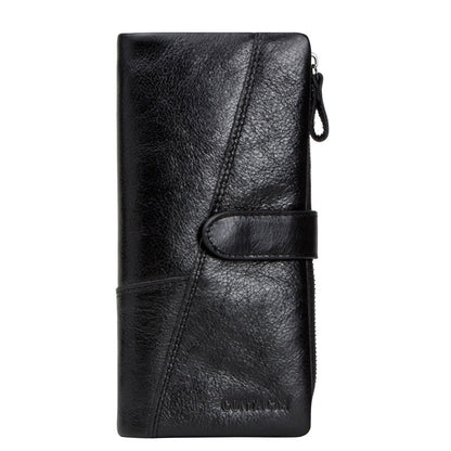 fashion stitching long cowhide leather mens wallet