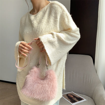 autumn and winter new imitation fox fur hand holding dinner bag