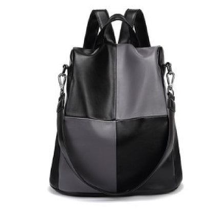 fashion stitching contrast color soft leather backpack