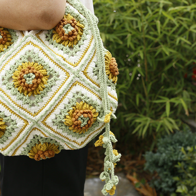 sweet wool crocheted drawstring shoulder bag