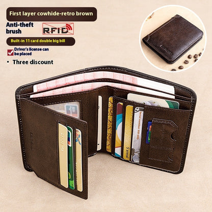 mens wallet rfid anti theft swiping ultra thin first layer cowhide