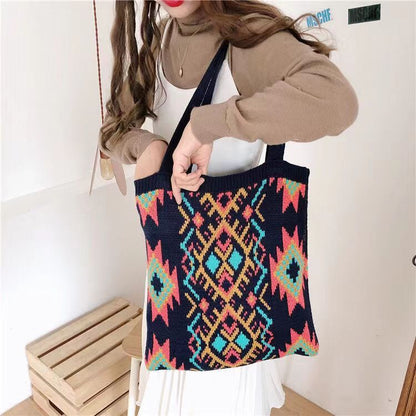 retro ethnic style wool woven bag all matching