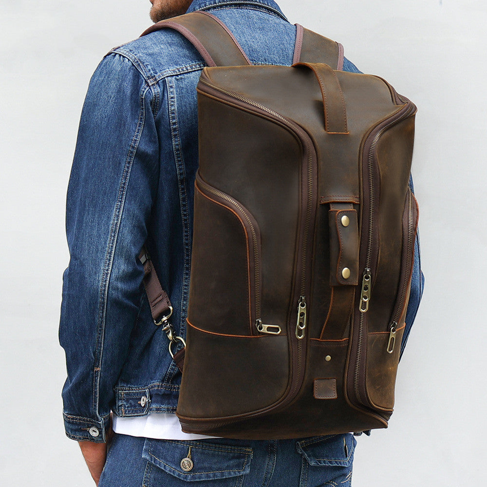 mens fashion top layer leather backpackage