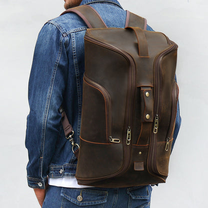 mens fashion top layer leather backpackage