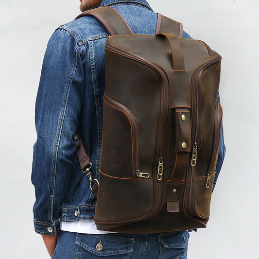 mens fashion top layer leather backpackage