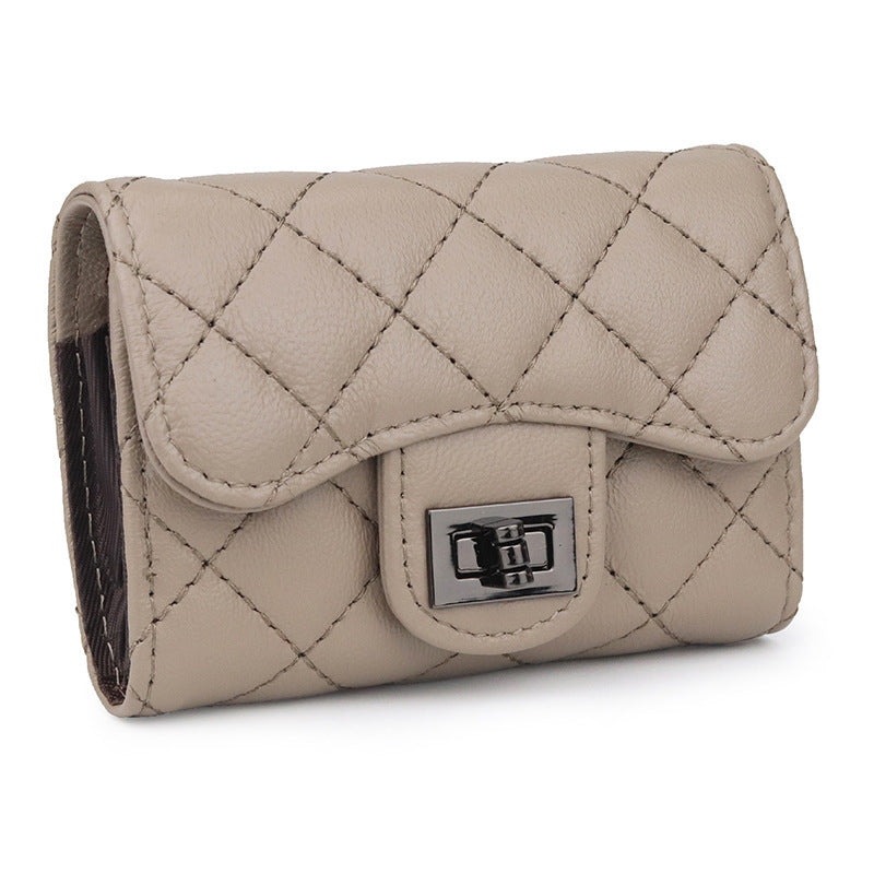 sheepskin expanding card holder diamond plaid women