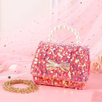 womens fashion pearl princess portable sequin bag