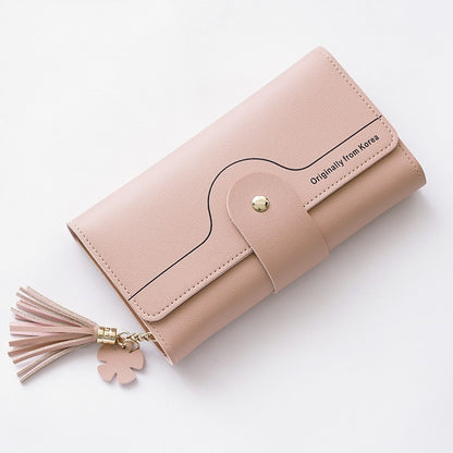 geometric alphabet buckle clutch tassel petal long ladies wallet