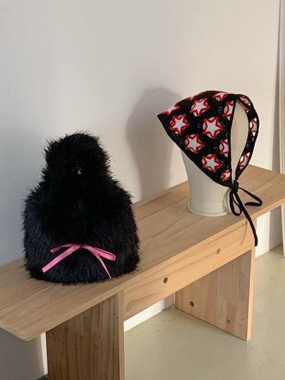 cute furry puppy portable bowknot bag