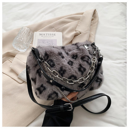 winter plush bags chain shoulder bag women flowers print handbags