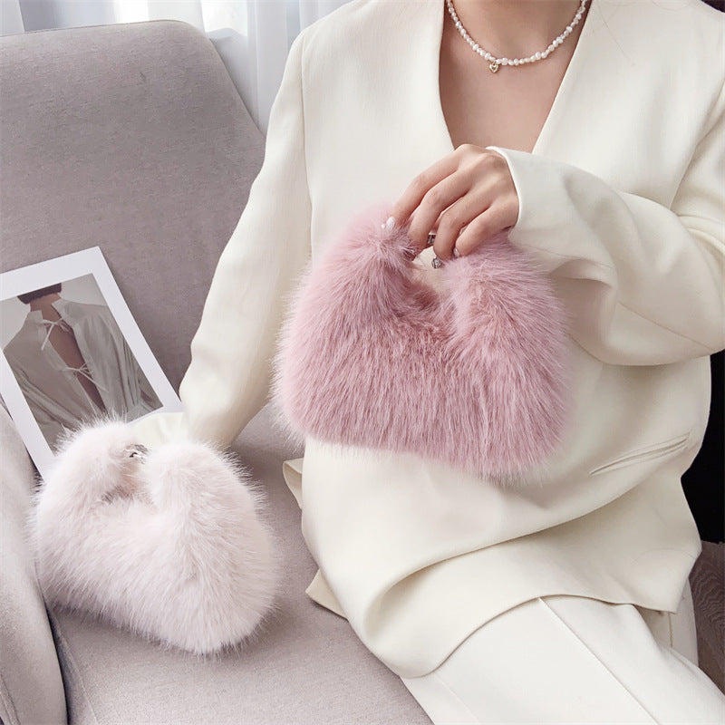 autumn and winter new imitation fox fur hand holding dinner bag