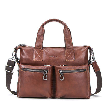 computer vegetable tanned leather portable briefcase casual leather mens bag