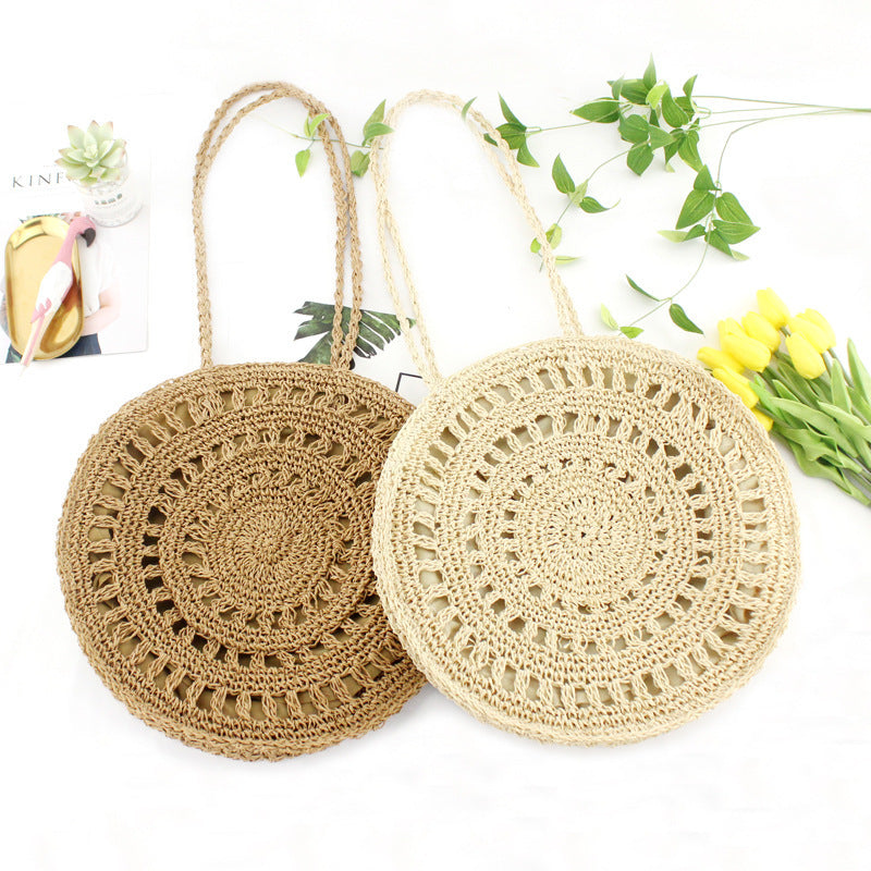 fashion flower paper string casual womens bag woven shoulder beach bag