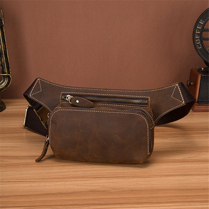 top layer cowhide mens sports waist bag